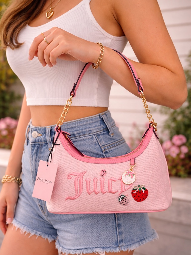 Juicy Couture Pink Hobo Bag Berry Sweet Strawberry Charm Nwt Rare Y2k